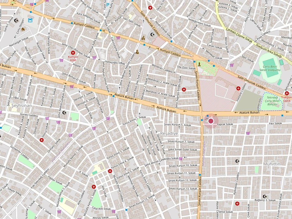 Aleyna Spa'nın Çorlu Santral'deki konumu — Muhittin Mahallesi, Işıklar Caddesi No:2 (OpenStreetMap)